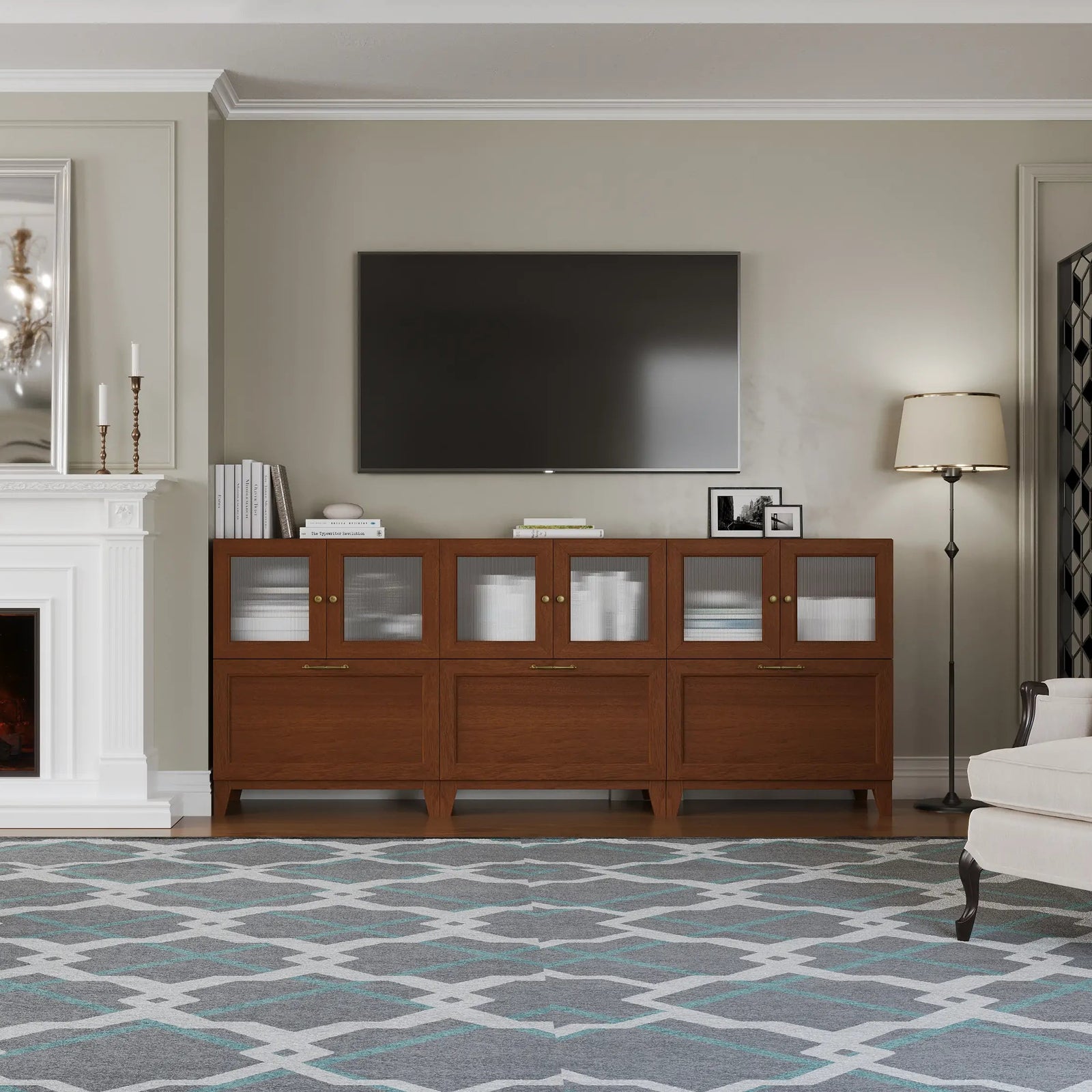 6-Cube TV & Media Console with Legs | 88.59"L x 15.67"W x 51.97"H