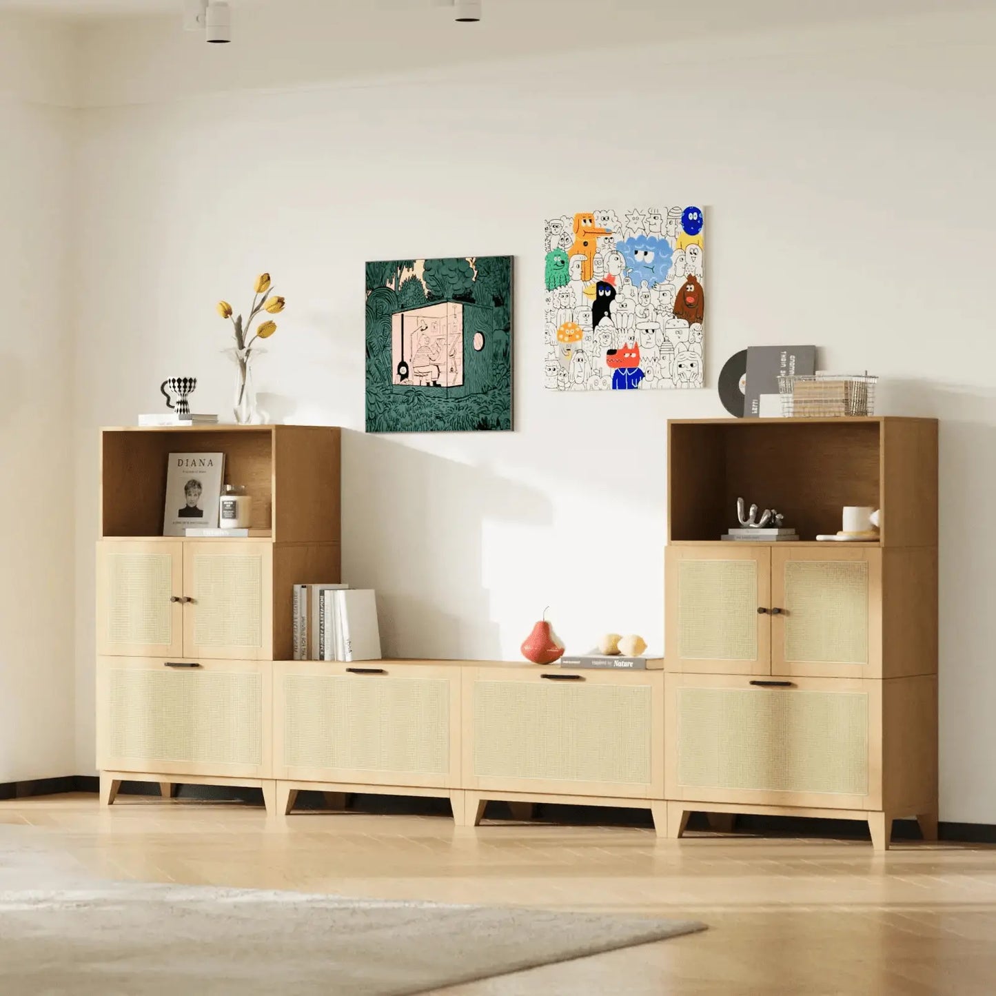 Natural 8 Cube Corner-Fit U-Shaped Console | 118.12"L x 15.67"W x 51.97"H