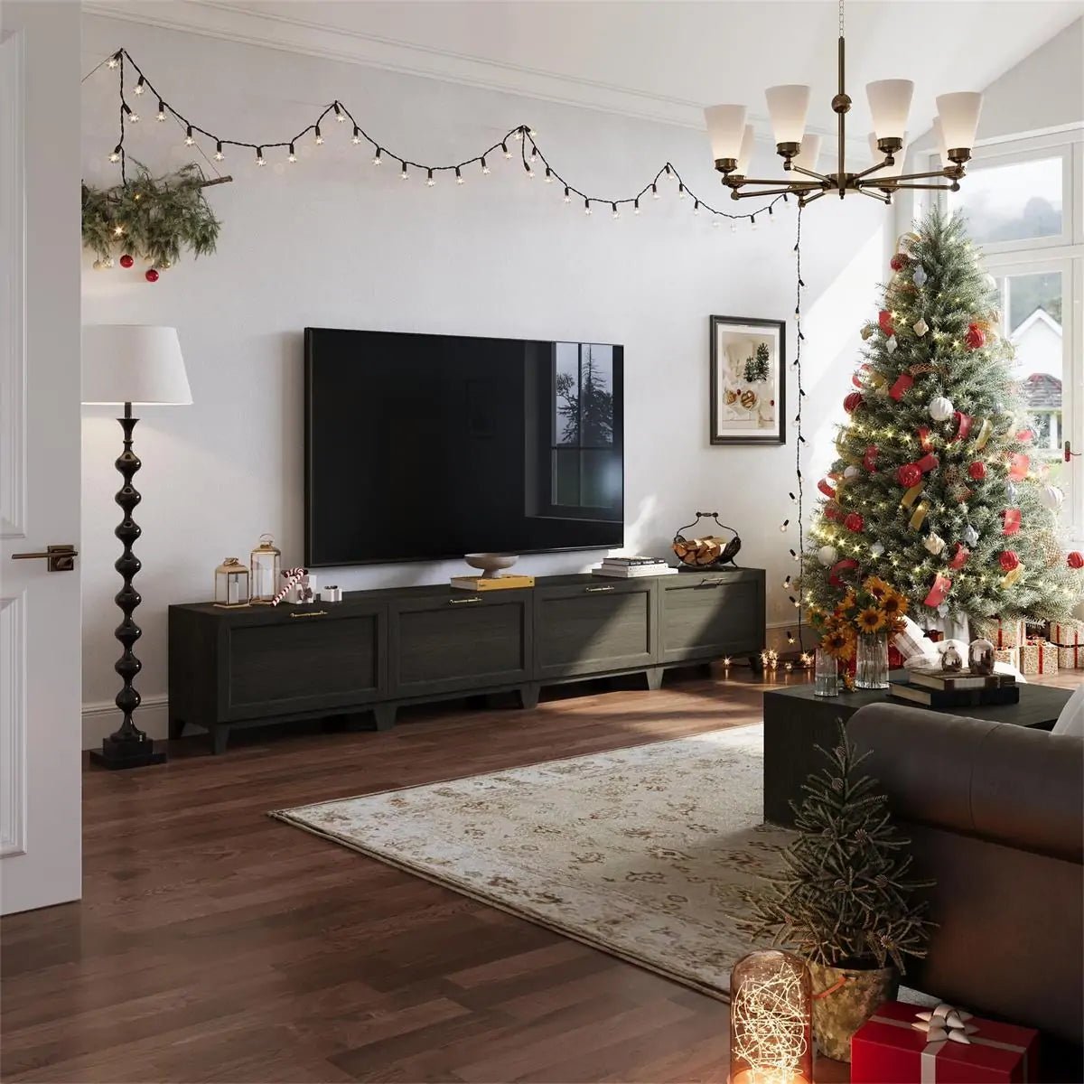 4 - Cube TV & Media Console With Legs | 118.12 "L x 15.67"W x 20.47"H - Cozy Nest