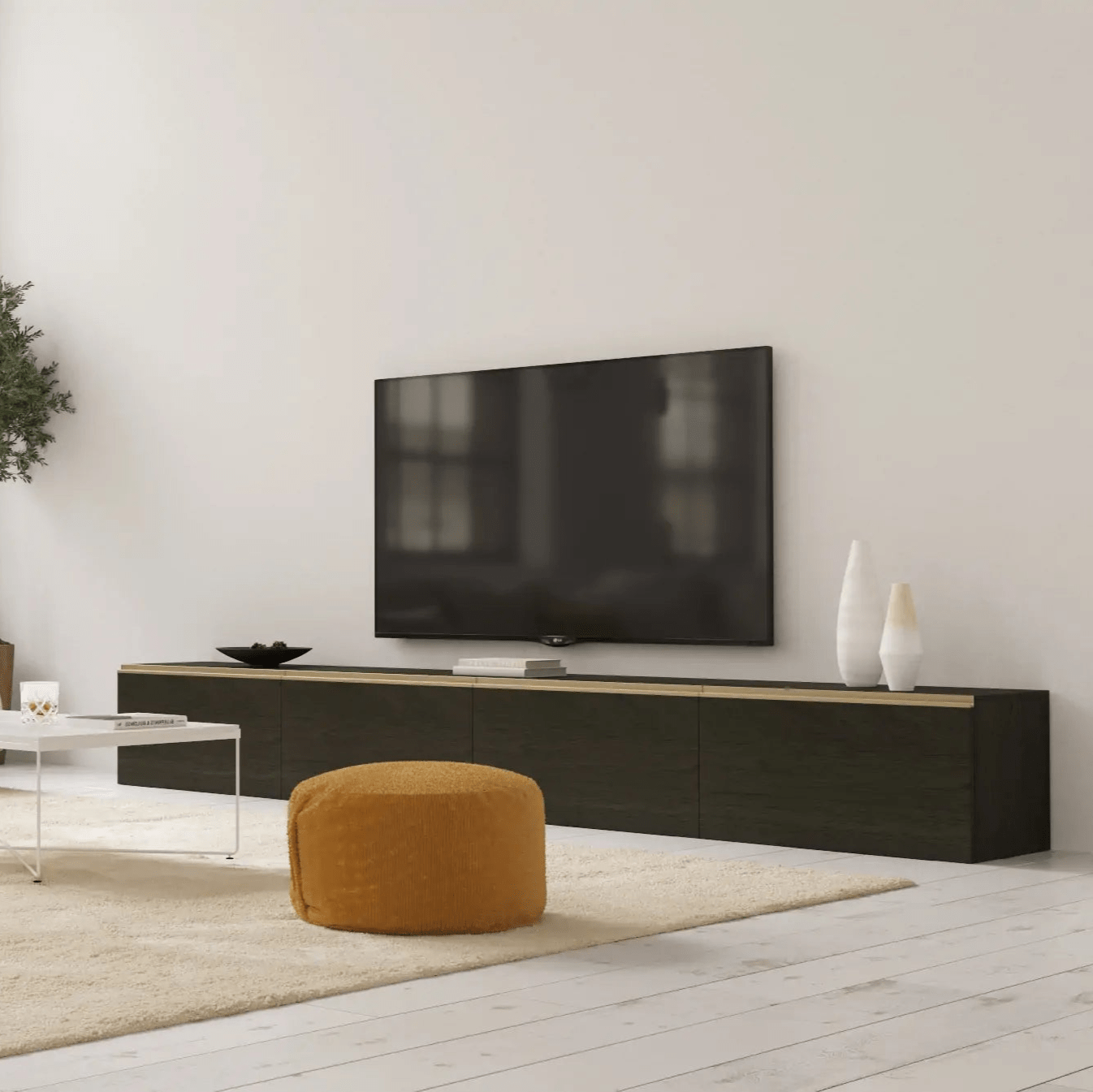 Modern Black 4 Cube Wide Media Console | 118.11"L 14.96"H - Cozy Nest