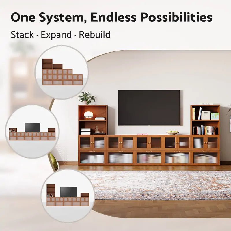 14-Cube U-Shaped TV & Media Console | 147.65 "L x 15.67"W x 63"H