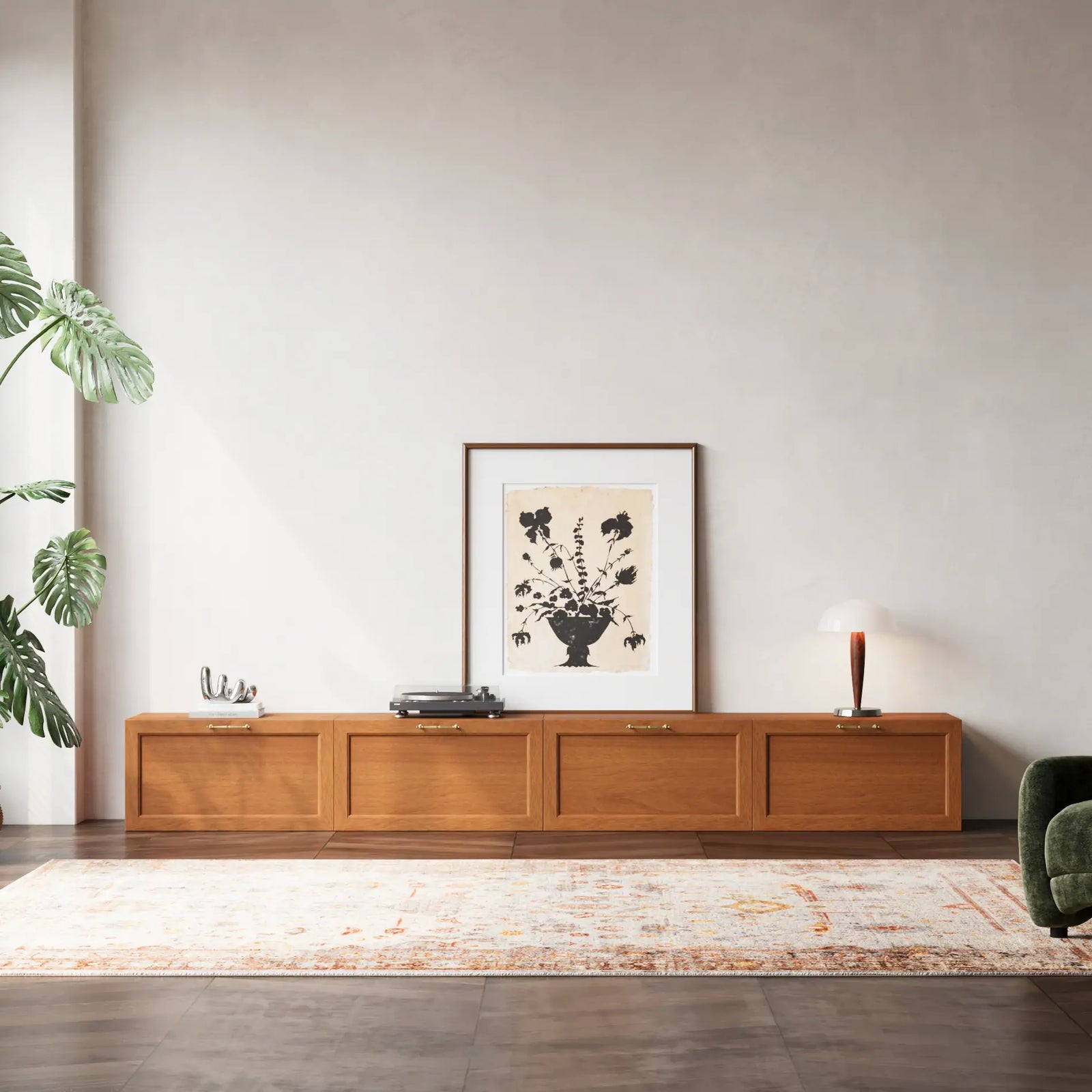 Classic Walnut 4 Cube Wide Media Console | 118.11"L 14.96"H - Cozy Nest