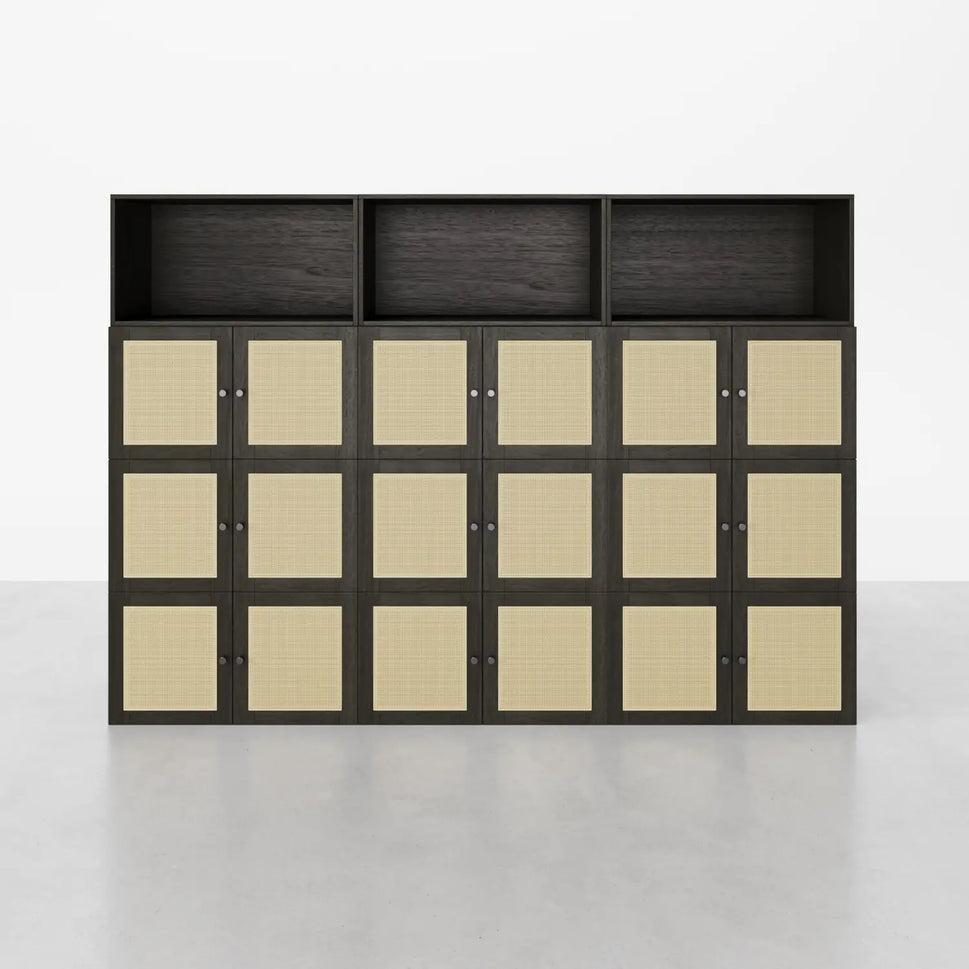Modern Black 12 Cube Tower Library Bookshelf | 88.58"L 59.84"H