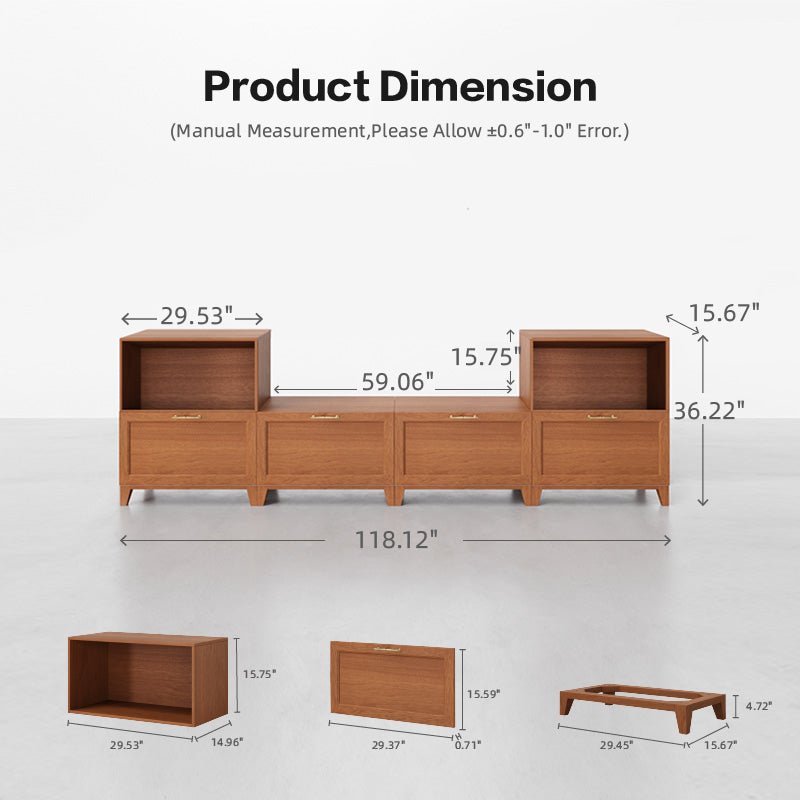 6 - Cube U - Shaped TV & Media Console with Legs | 118.12"L x 15.67"W x 36.22"H - Cozy Nest