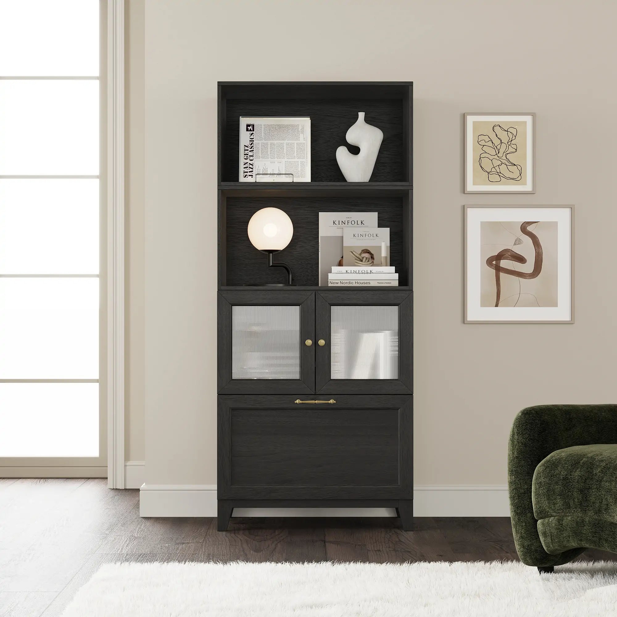 cozy nest italian minimalist black 4 drawer chest with doors and feet.