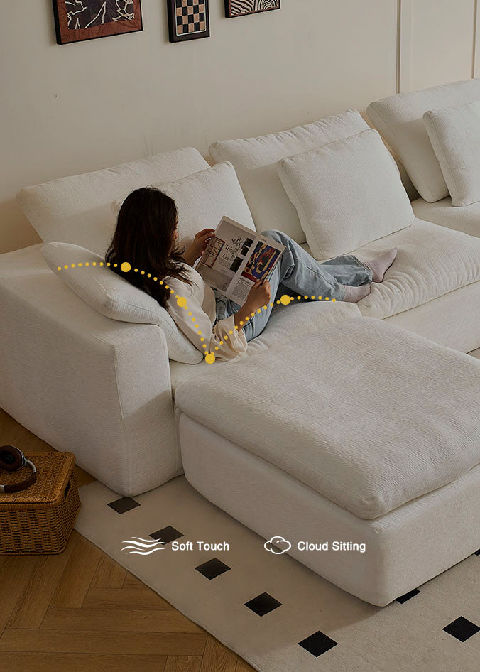 Modular Sofa 5-Seater Asymmetrical L-Shape – White | Cozy Nest