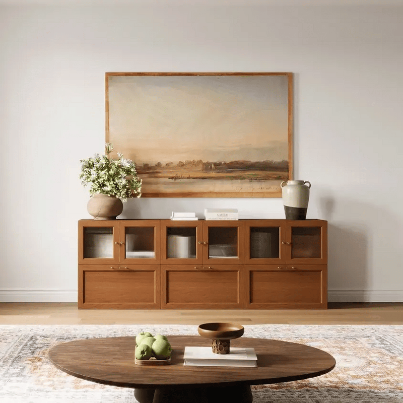 Three different colors of basic cabinets with different types of cabinet doors and show different combinations
