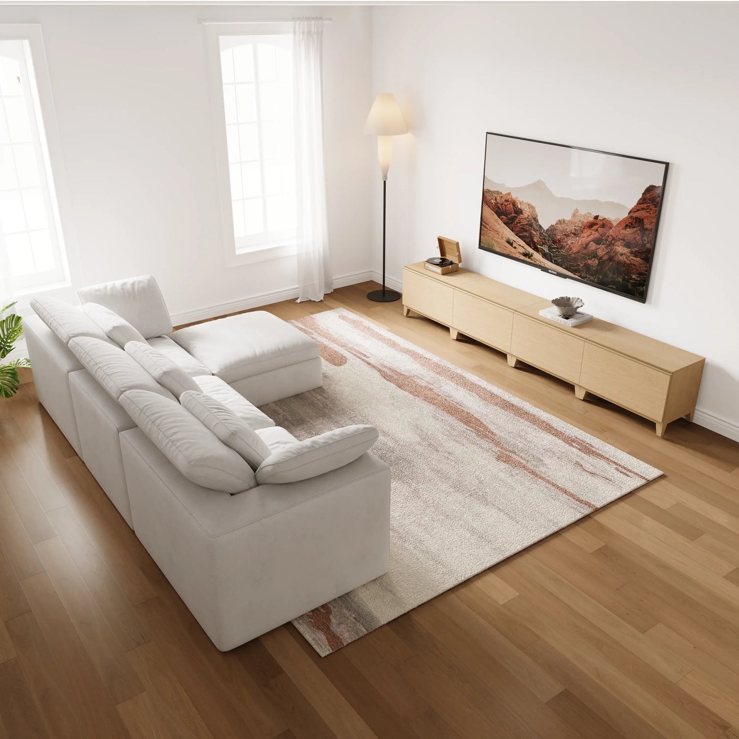 Natural 4 - Cube TV Console + 4 - Seat Sofa with Ottoman Bundle - Cozy Nest