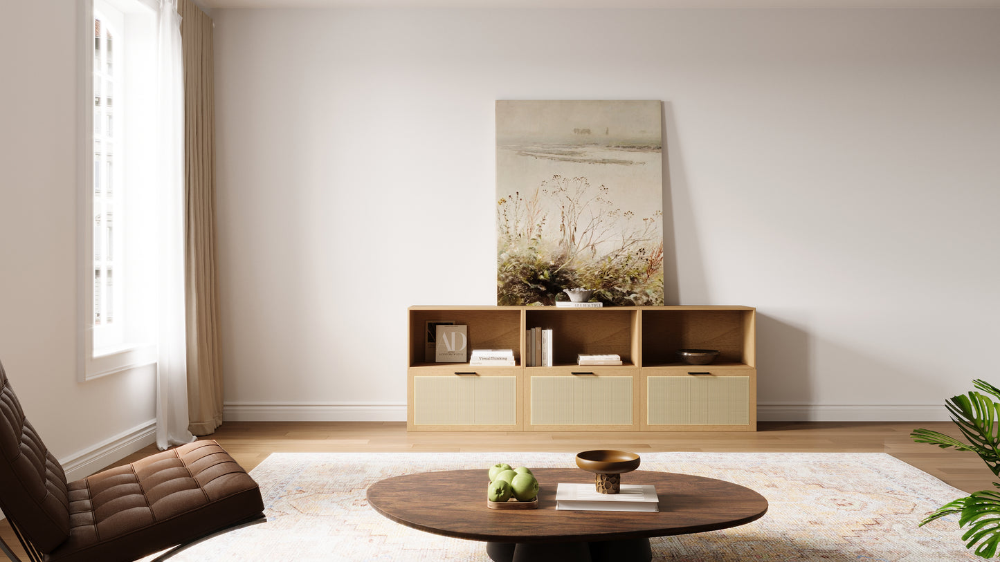 Wooden Media Stand 88.58"L 29.92"H | Natural - Cozy Nest