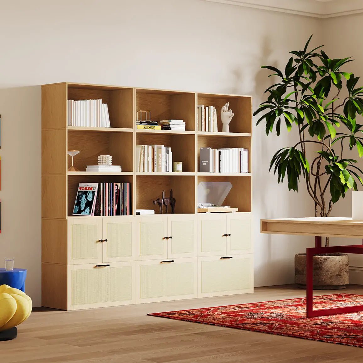 Natural 15 Cube Tower Library Bookshelf | 88.59"L x 15.66"W x 78.75"H - Cozy Nest