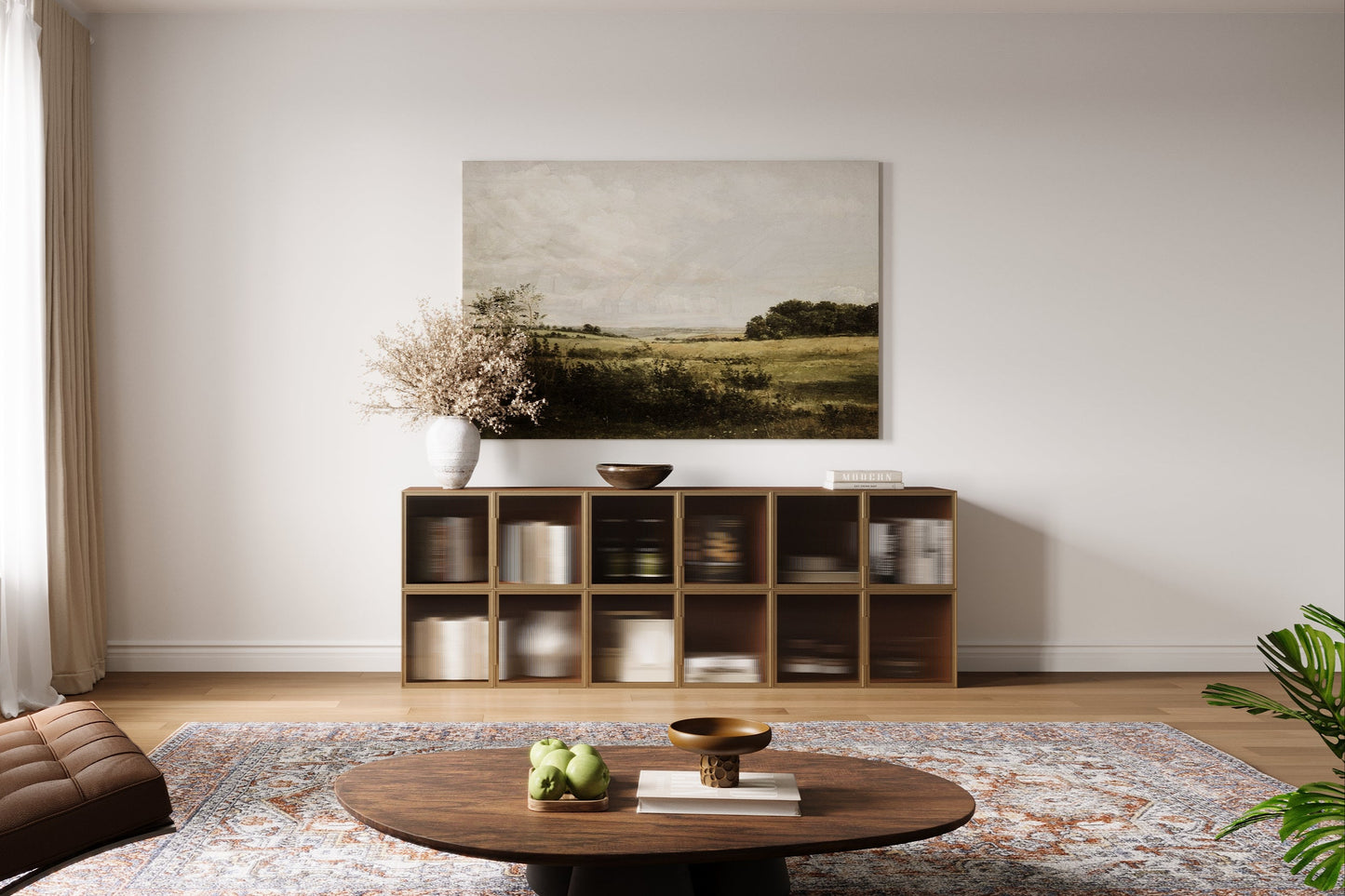 Wooden Media Stand With Glass Door 88.58"L 29.92"H | Walnut - Cozy Nest