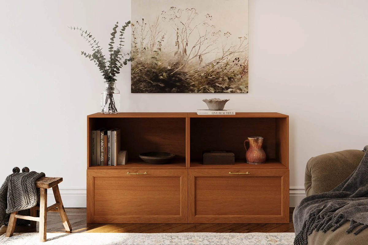 Cozy nest's 4-piece classic vintage modular sideboard in walnut.