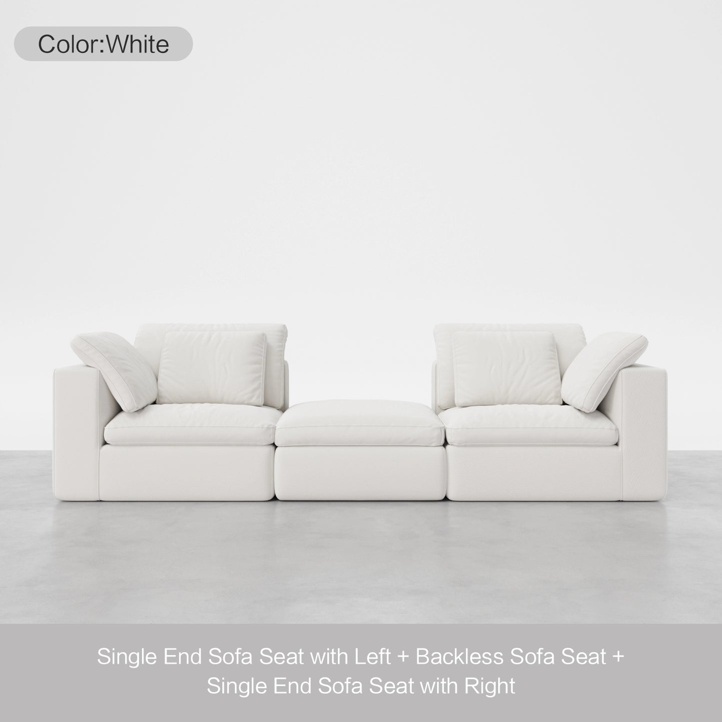 Modern minimalist modular white 3-seater sofa model display.