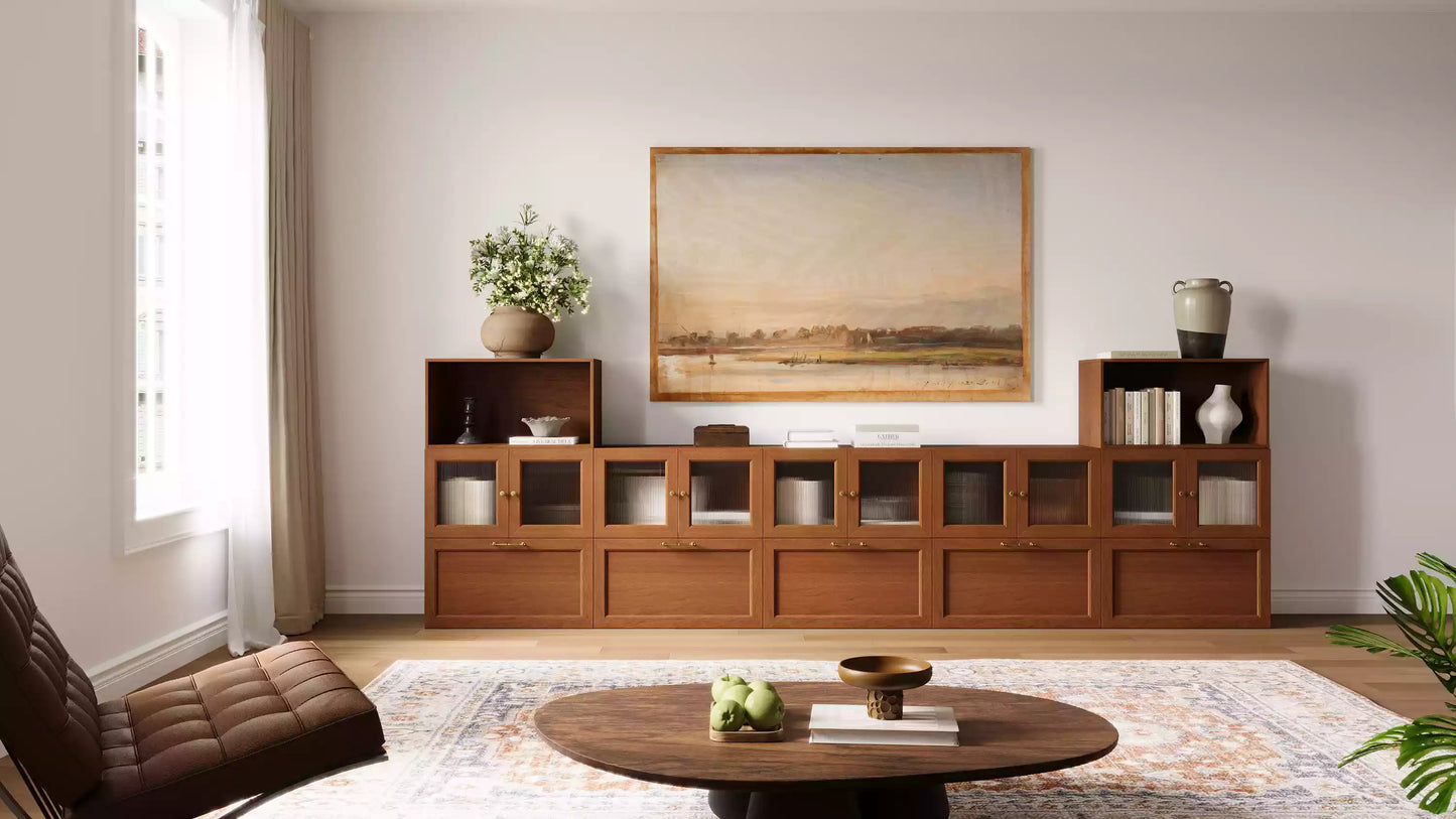 Wooden Media Stand 147.64"L | Walnut - Cozy Nest