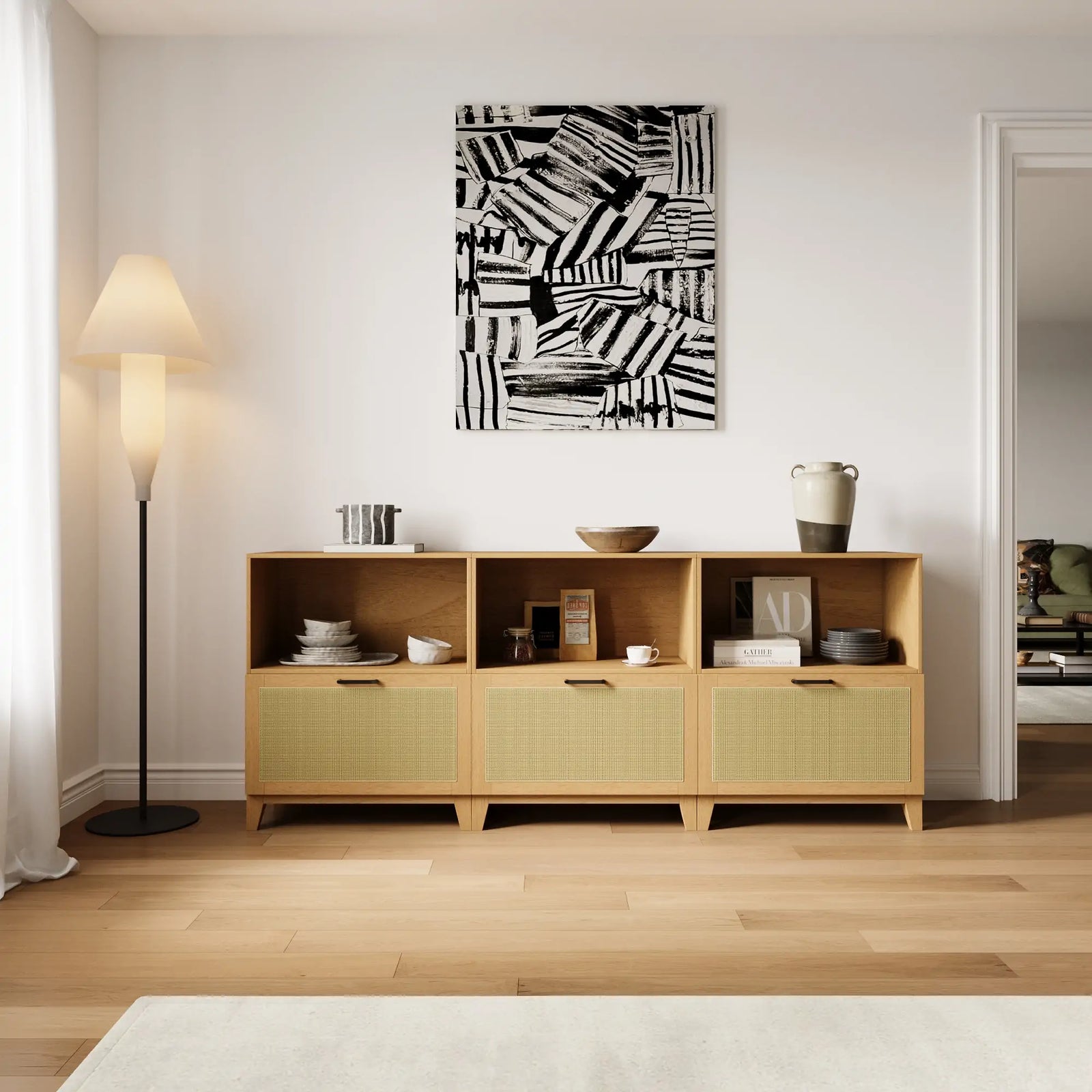 6 Cube Double-Row Media Console | 88.59"L x 15.67"W x 36.22"H