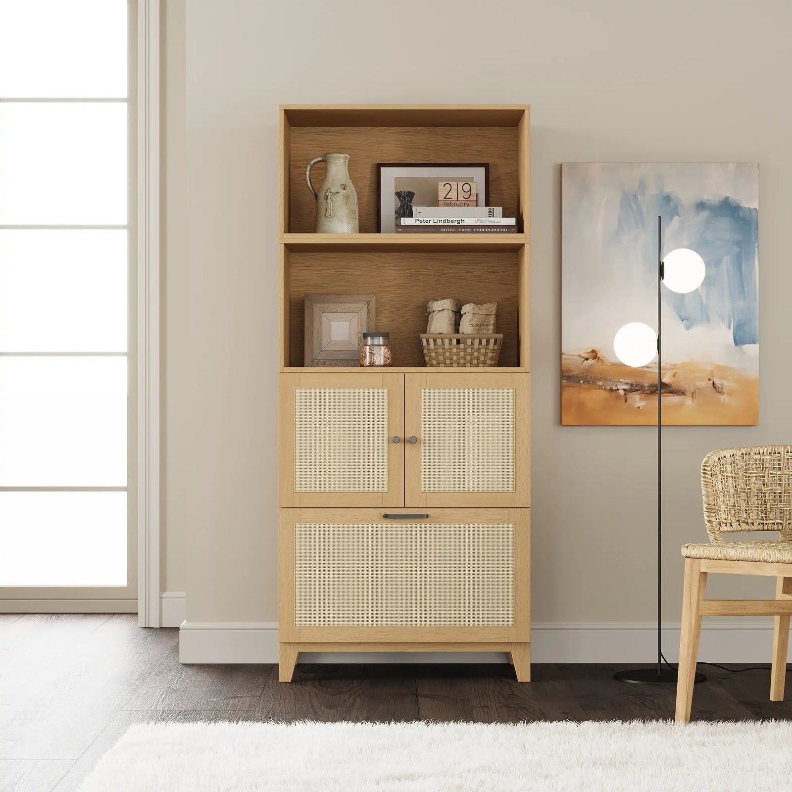4 - Cube Classic Walnut Hallway Storage | 29.53"L*59.84"H - Cozy Nest
