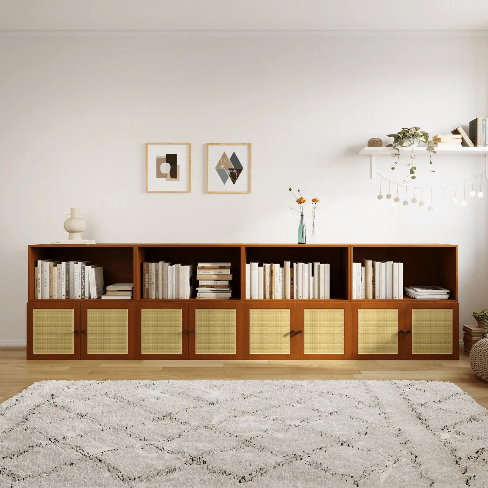 Nordic Walnut 8 - Cube Double - Row Media Console | 118.11"L 29.92"H - Cozy Nest