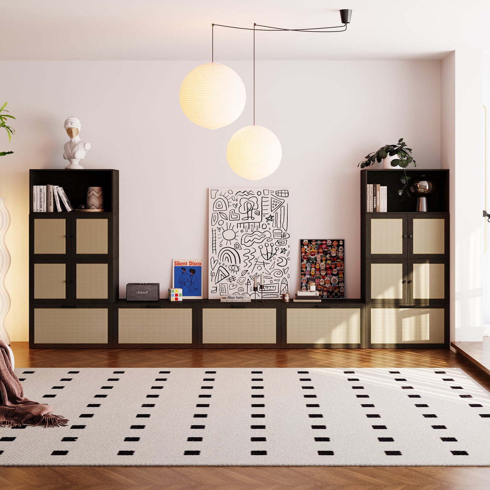 11-Cube U-Shaped TV & Media Console | 147.65"L x 15.66"W x 63"H