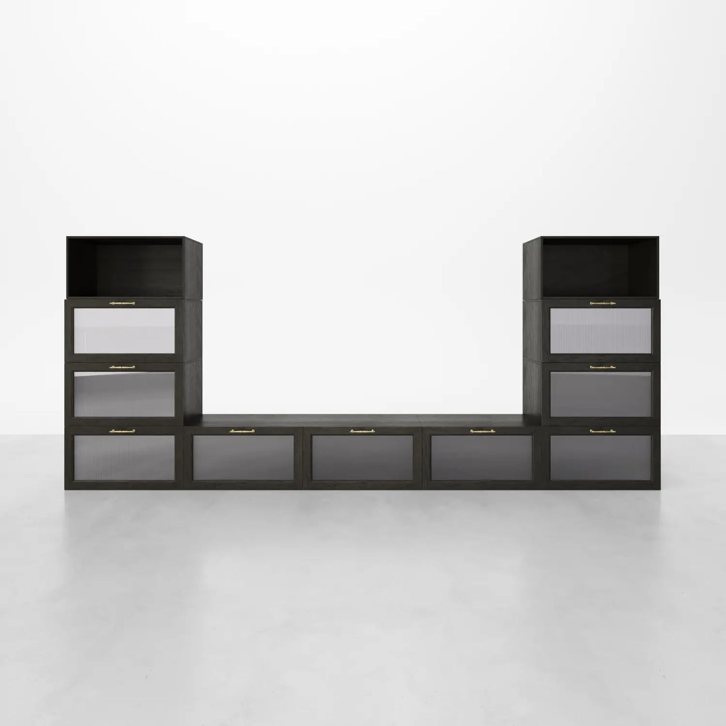 Nordic Walnut 11 Cube Corner-Fit U-Shaped Console | 147.64"L 59.84"H