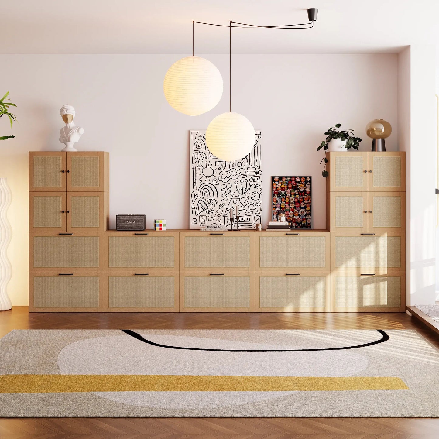 14 - Cube U - Shaped TV & Media Console | 147.65"L x 15.66"W x 63"H - Cozy Nest