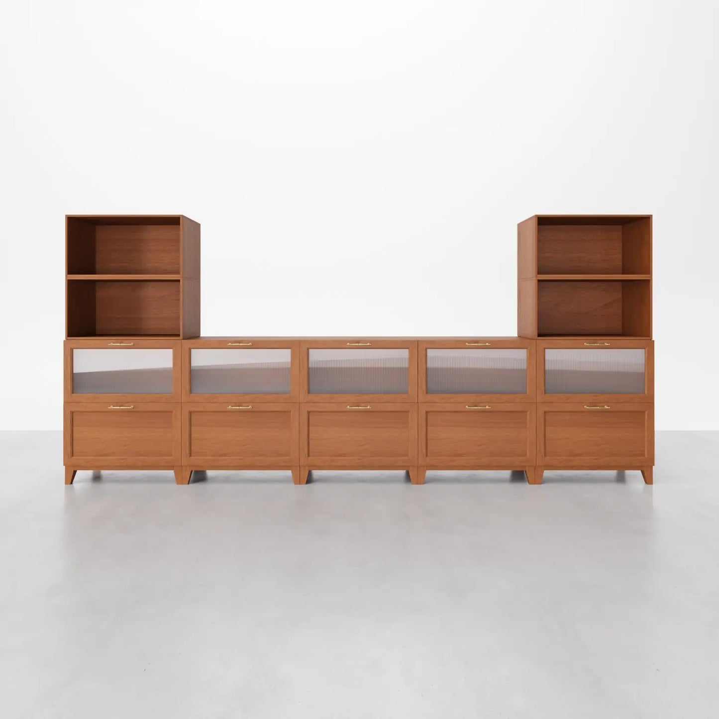 Classic 14 - Cube Walnut U - Shaped Media Console with Legs | 147.65"L x 15.66"W x 67.72"H - Cozy Nest