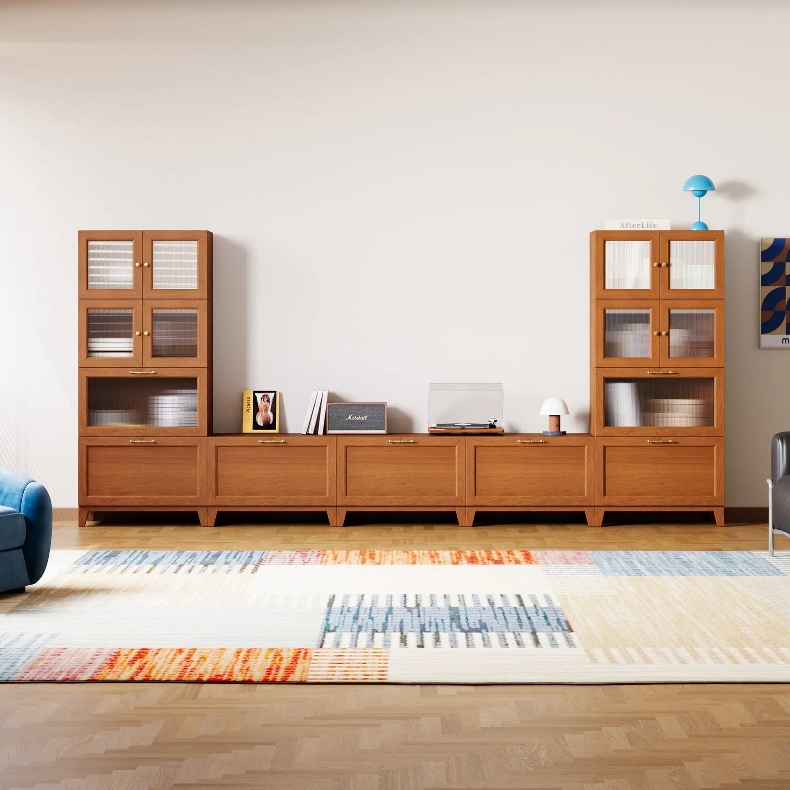 11-Cube U-Shaped TV & Media Console With Legs | 147.65"L x 15.66"W x 67.72"H