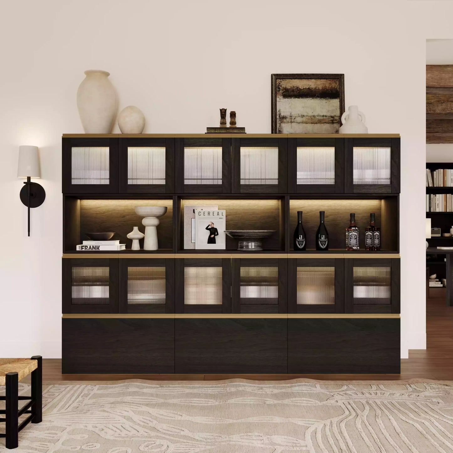 Wood Sideboard 88.58"L 59.84"H | Black - Cozy Nest