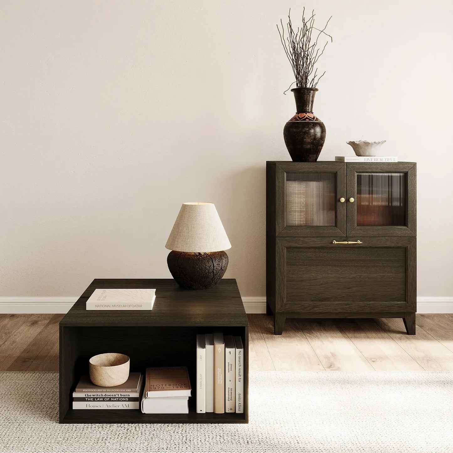 Double-Opening Ribbed Glass Cabinet Doors – American Style Modular Add-On