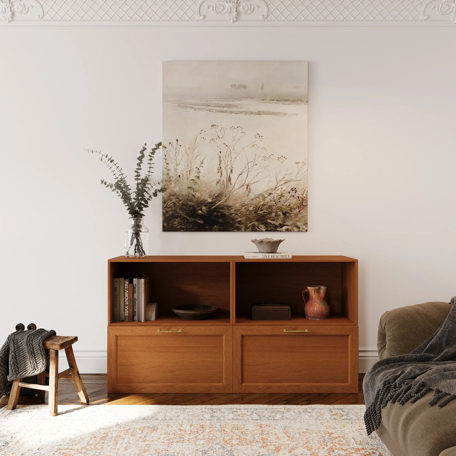 Classic walnut 4 - Cube Low Sideboard | 59.06"L*29.92"H - Cozy Nest